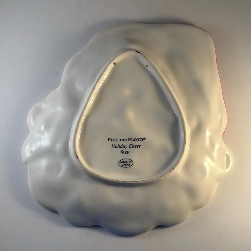 Fitz‎ and Floyd Santa Plate 9.5” Holiday Cheer White Red Christmas Santa Claus